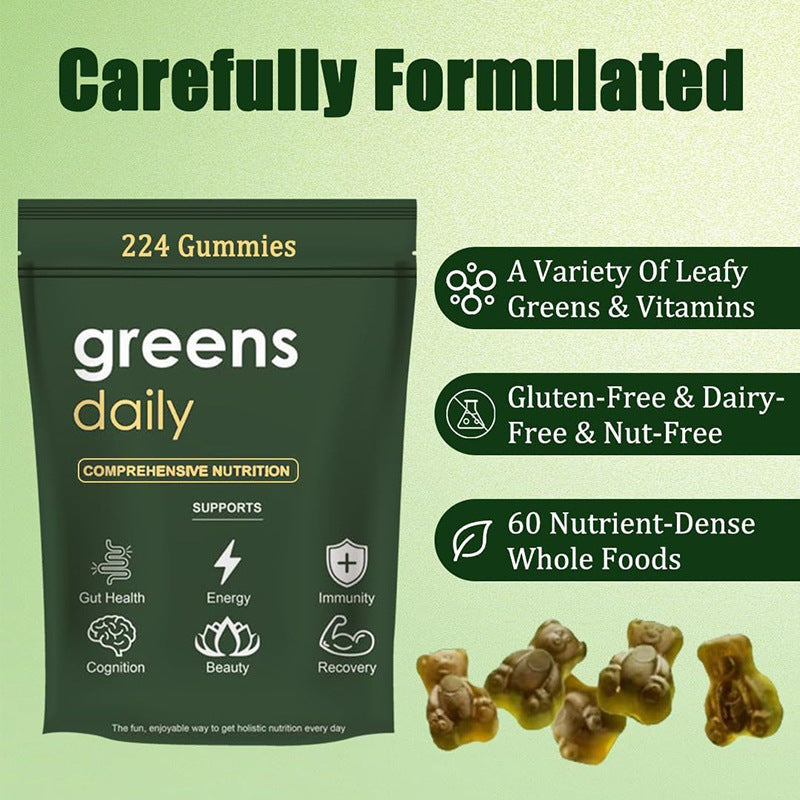Organic Greens Gummies with Spirulina & Chlorella | Gut Health Boost