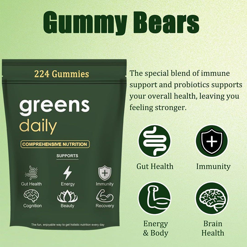 Organic Greens Gummies with Spirulina & Chlorella | Gut Health Boost