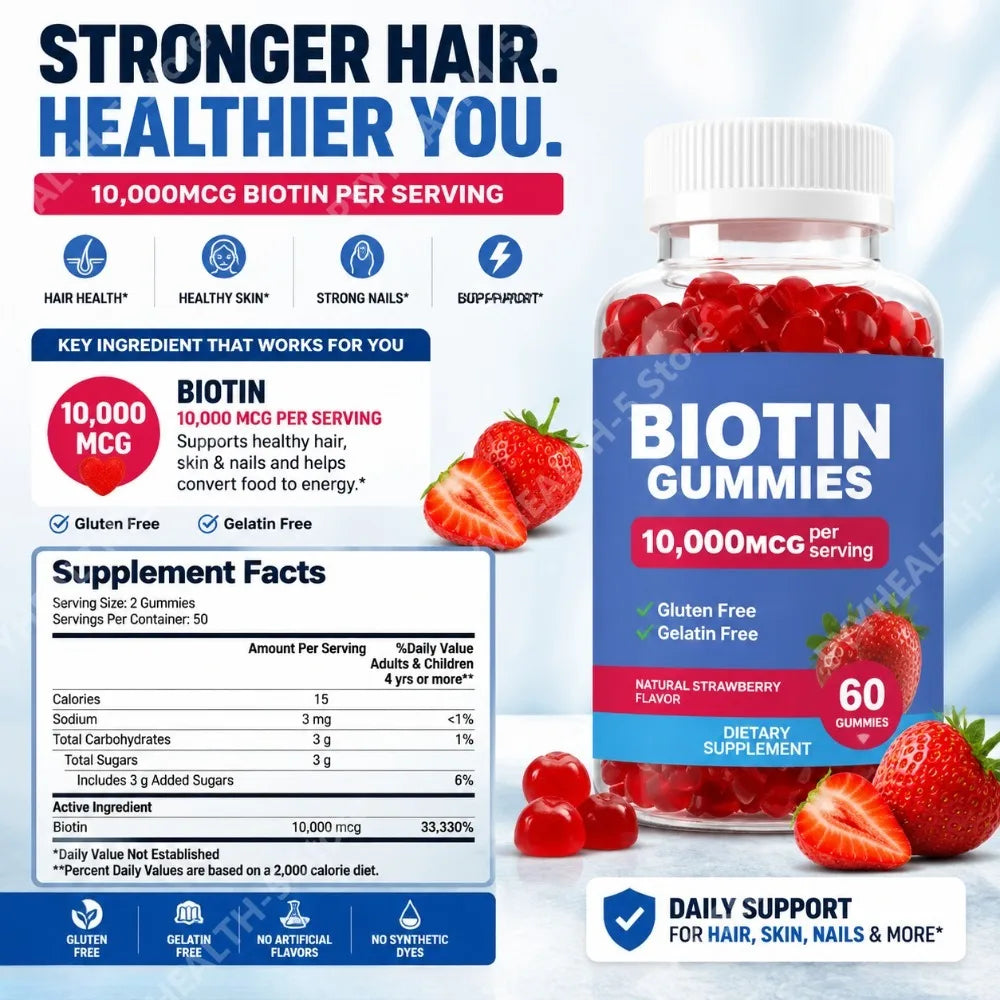 Delicious Biotin Gummies for Healthy Hair, Skin & Nails