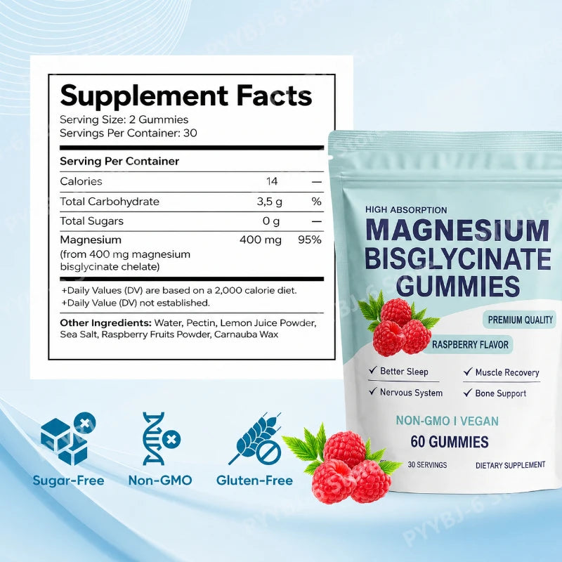 High Absorption Magnesium Bisglycinate Gummies | Vegan Raspberry Flavor