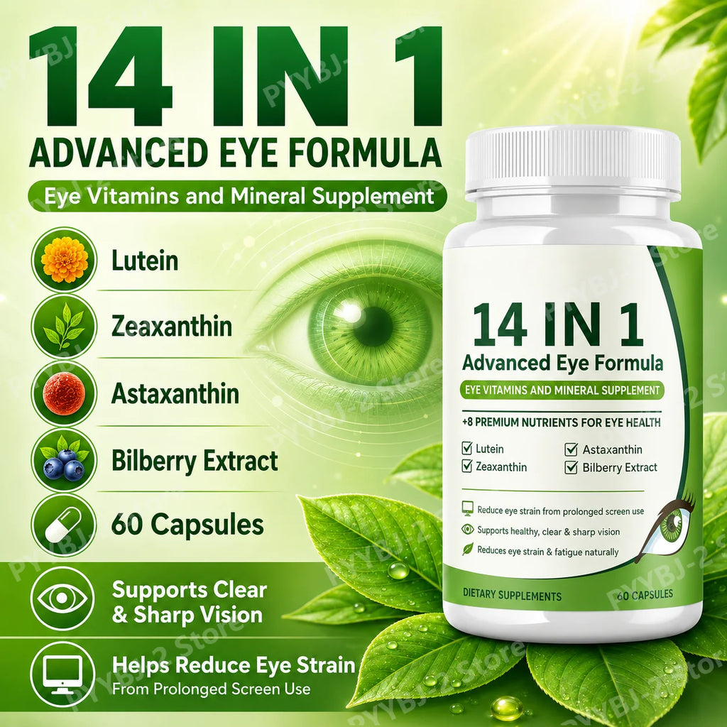 14 in 1 Eye Health Supplement 60 Capsules Contain Astaxanthin Lutein & Zeaxanthin — Relieve Daily Fatigue and Visual Comfort