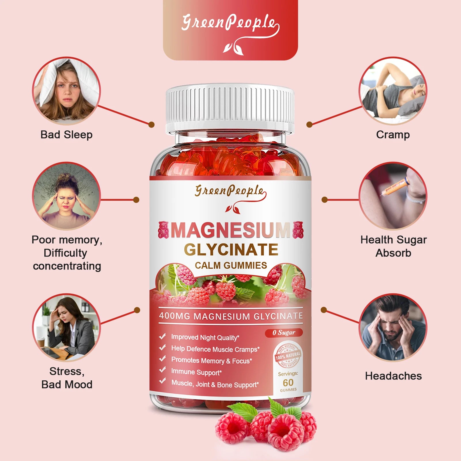 Calm & Sleep Support Magnesium Gummies | Delicious Raspberry Flavor