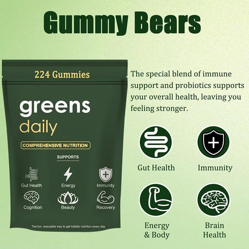 Organic Greens Gummies with Spirulina & Chlorella | Gut Health Boost