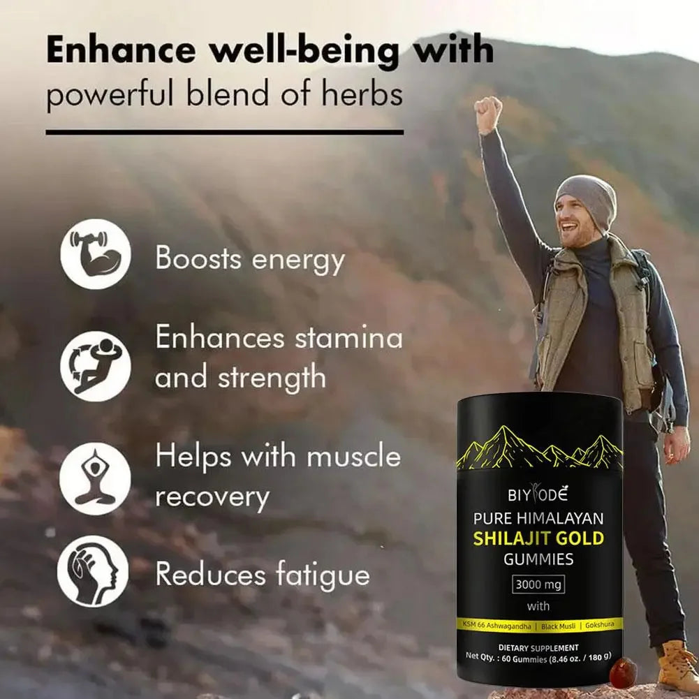 60pcs Shilajit Soft Candy Gummies Energy Boost Help With Muscle Recovery Reduce Fatigue Supplement Vegetarian 3000mg
