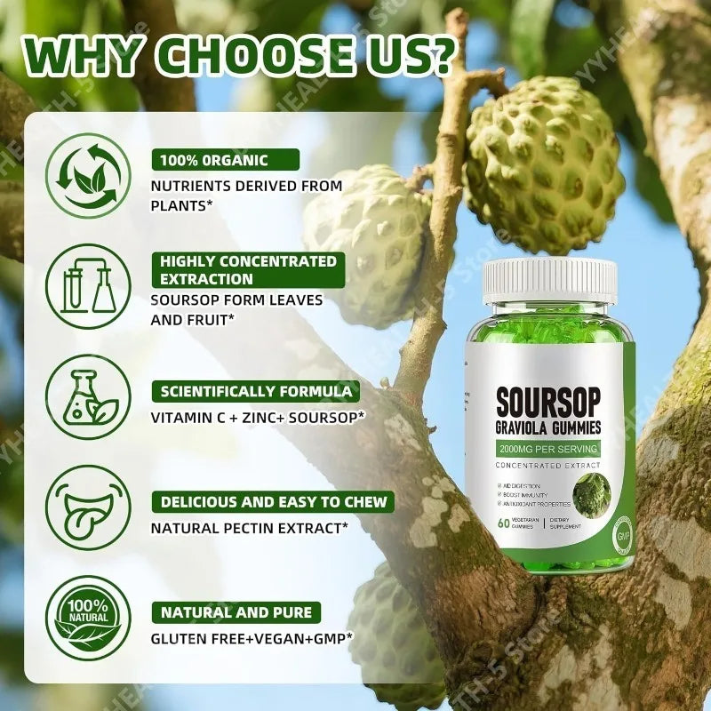 Vegan Soursop Graviola Gummies | Immune Support with Zinc & Vitamin C