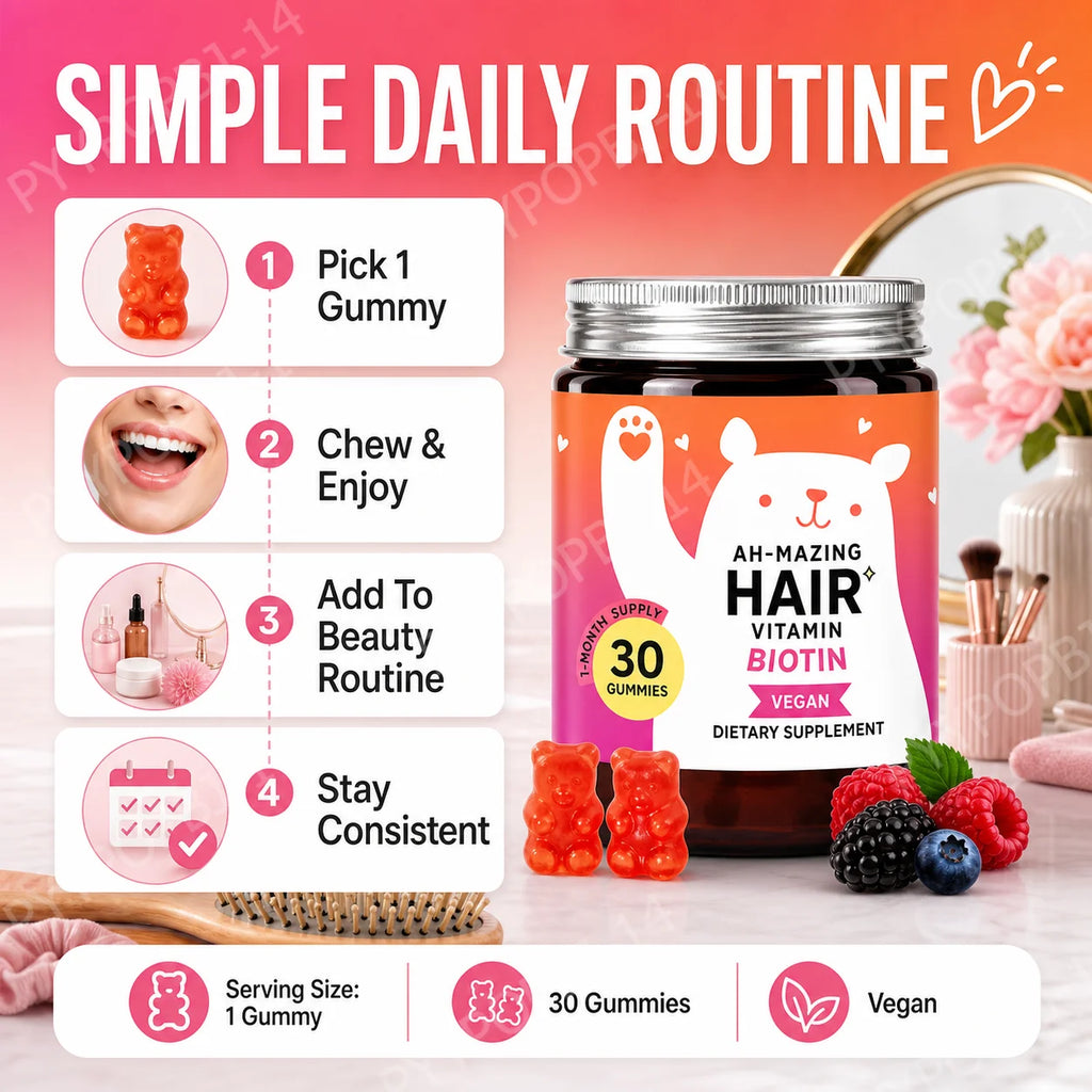 Delicious Vegan Biotin Gummies for Healthy Hair, Skin & Nails