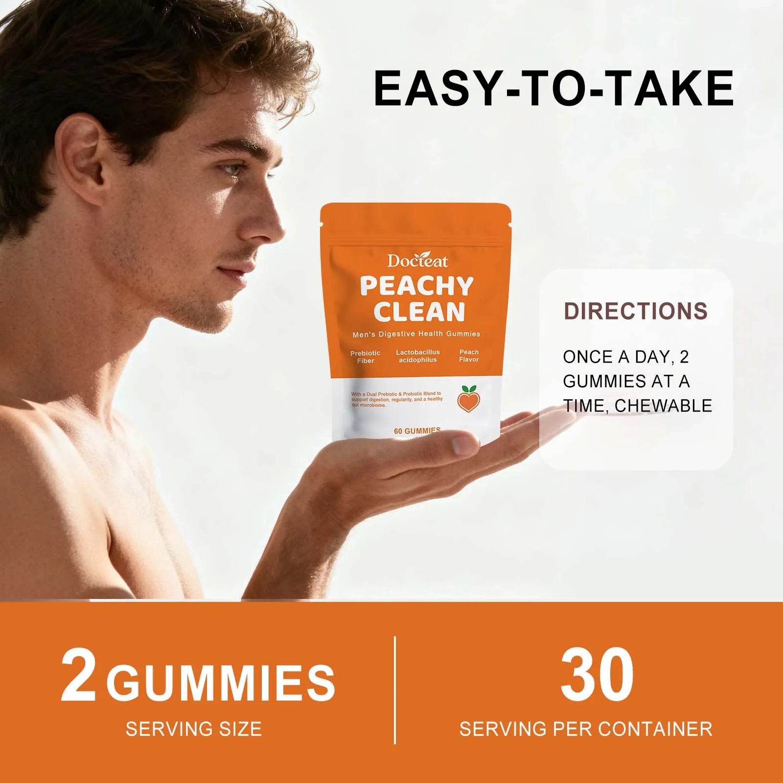 Men's Digestive Health Gummies | Delicious Peach Probiotic Blend