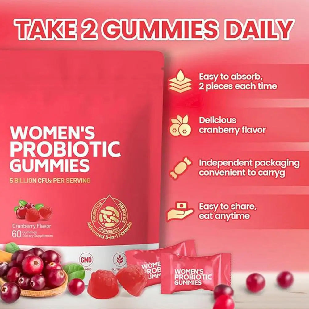 Probiotic Cranberry Gummies for Women's Health Support | 60 pcs