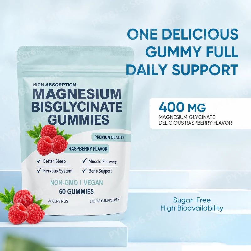 High Absorption Magnesium Bisglycinate Gummies | Vegan Raspberry Flavor