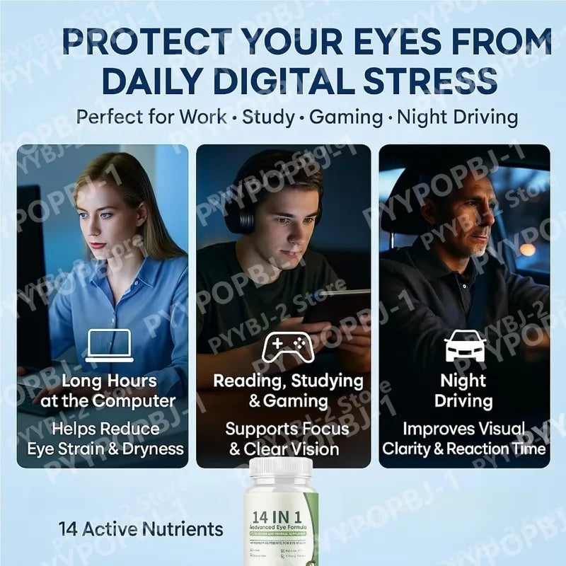 14 in 1 Eye Health Supplement 60 Capsules Contain Astaxanthin Lutein & Zeaxanthin — Relieve Daily Fatigue and Visual Comfort