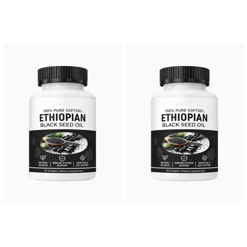 Ethiopian Black Seed Oil, Purely Nutrient Ethiopian BlackSeed Oil Capsules with Thymoquinone, Organic Cold-Pressed, 60 Softgels