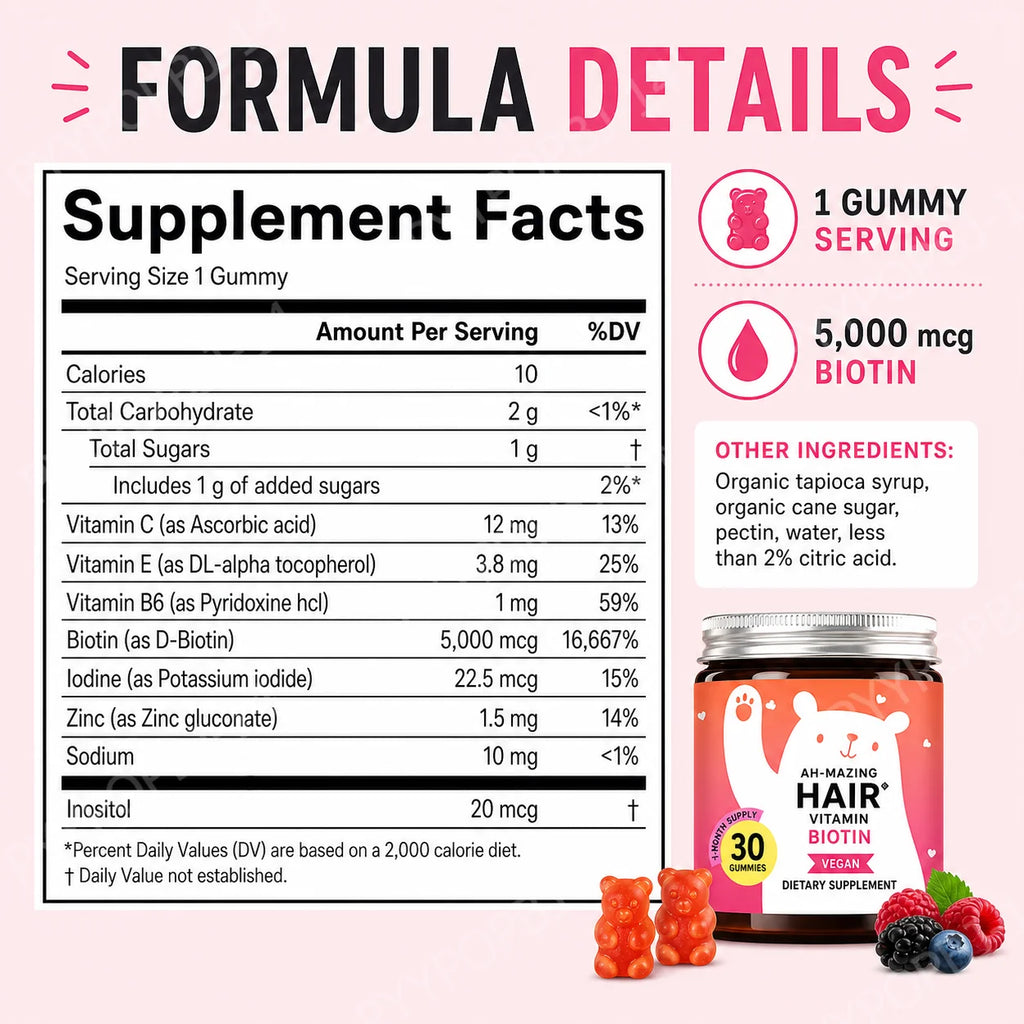 Delicious Vegan Biotin Gummies for Healthy Hair, Skin & Nails