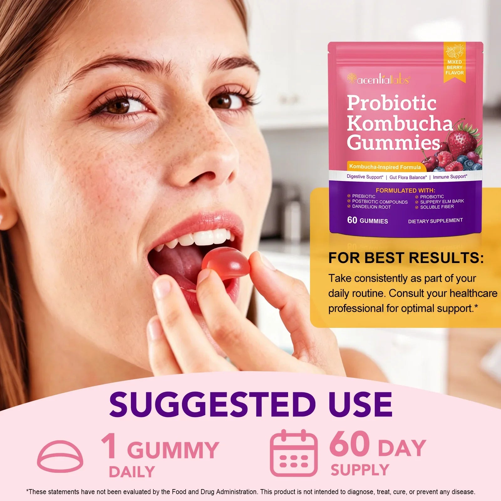 Probiotic Kombucha Gummies for Digestive Health | 60 Berry Gummies