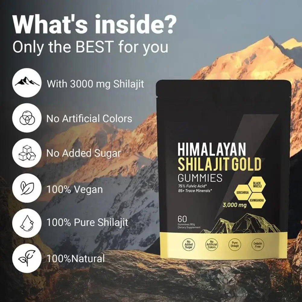 60pcs Himalayan Shilajit Gold Gummies Dietary Supplement Improve Immunity, Enhance Physical Strength, Body Resist Stress