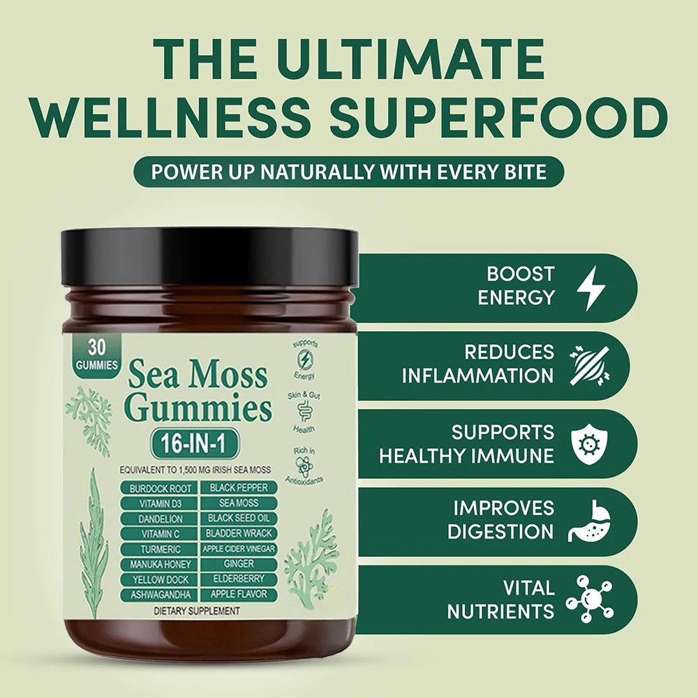 16-in-1 Sea Moss Gummies for Immune Health & Vitality Boost