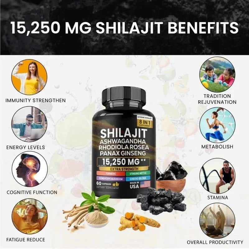 8 in 1 Shilajit Soft Capsules Supplement Natural Mineral Resin Like Substance Nourishing Agent Resist Oxidation Enhance Immunity
