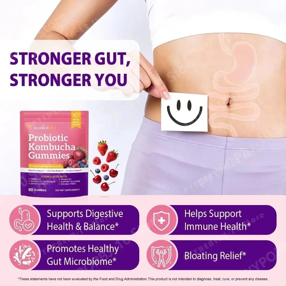 Probiotic Kombucha Gummies for Digestive Health | 60 Berry Gummies