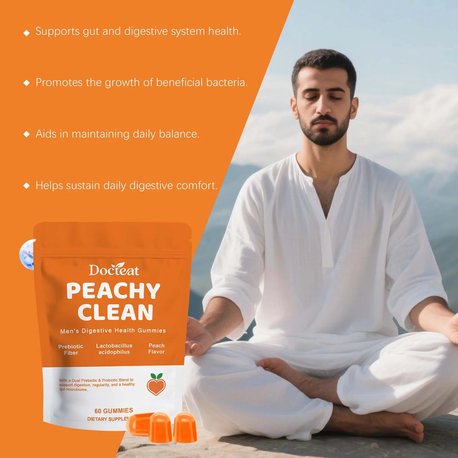 Men's Digestive Health Gummies | Delicious Peach Probiotic Blend