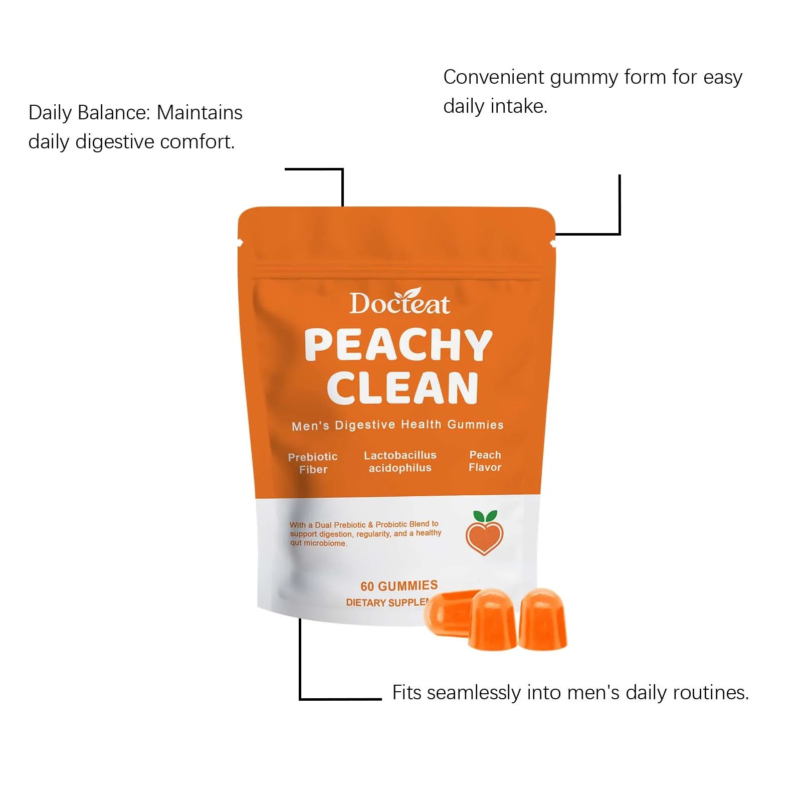 Men's Digestive Health Gummies | Delicious Peach Probiotic Blend