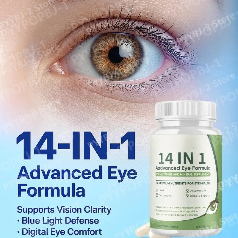 14 in 1 Eye Health Supplement 60 Capsules Contain Astaxanthin Lutein & Zeaxanthin — Relieve Daily Fatigue and Visual Comfort