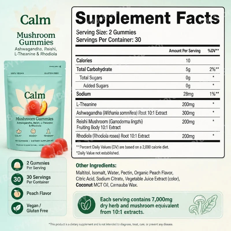 Peach Flavor Mushroom Gummies for Stress Relief and Relaxation