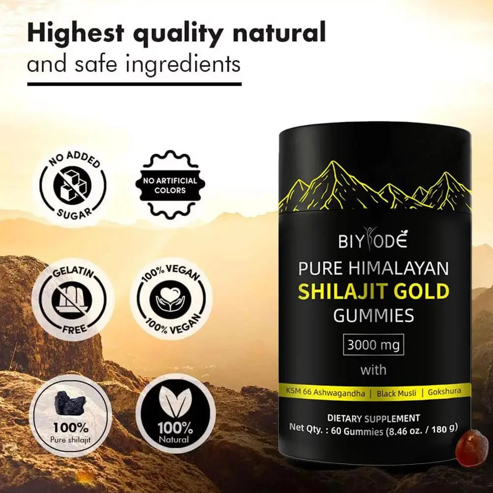 60pcs Shilajit Soft Candy Gummies Energy Boost Help With Muscle Recovery Reduce Fatigue Supplement Vegetarian 3000mg