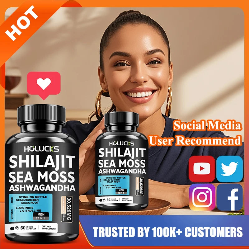 Advanced Shilajit & Sea Moss Supplement, with L-Citrulline, for Male Reproductive Health, Stamina & Immune Defense, Non-GMO