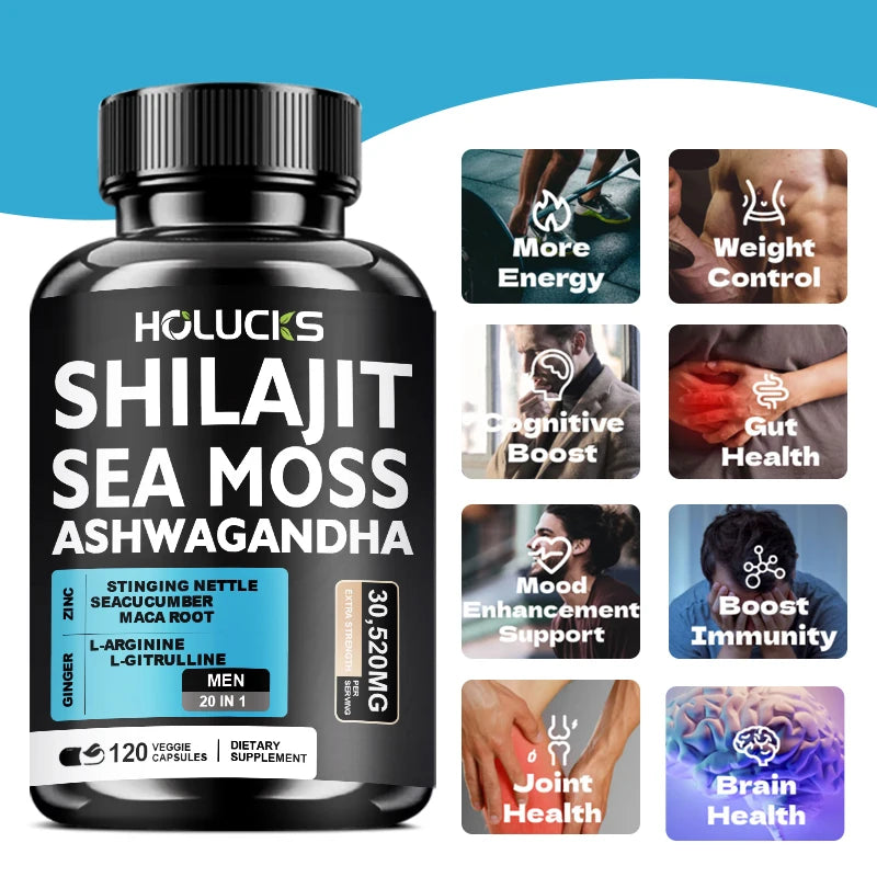 Advanced Shilajit & Sea Moss Supplement, with L-Citrulline, for Male Reproductive Health, Stamina & Immune Defense, Non-GMO