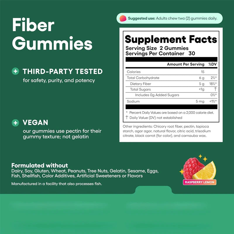 Fiber Gummies for Digestive Health | Chewable Raspberry Lemon Treats
