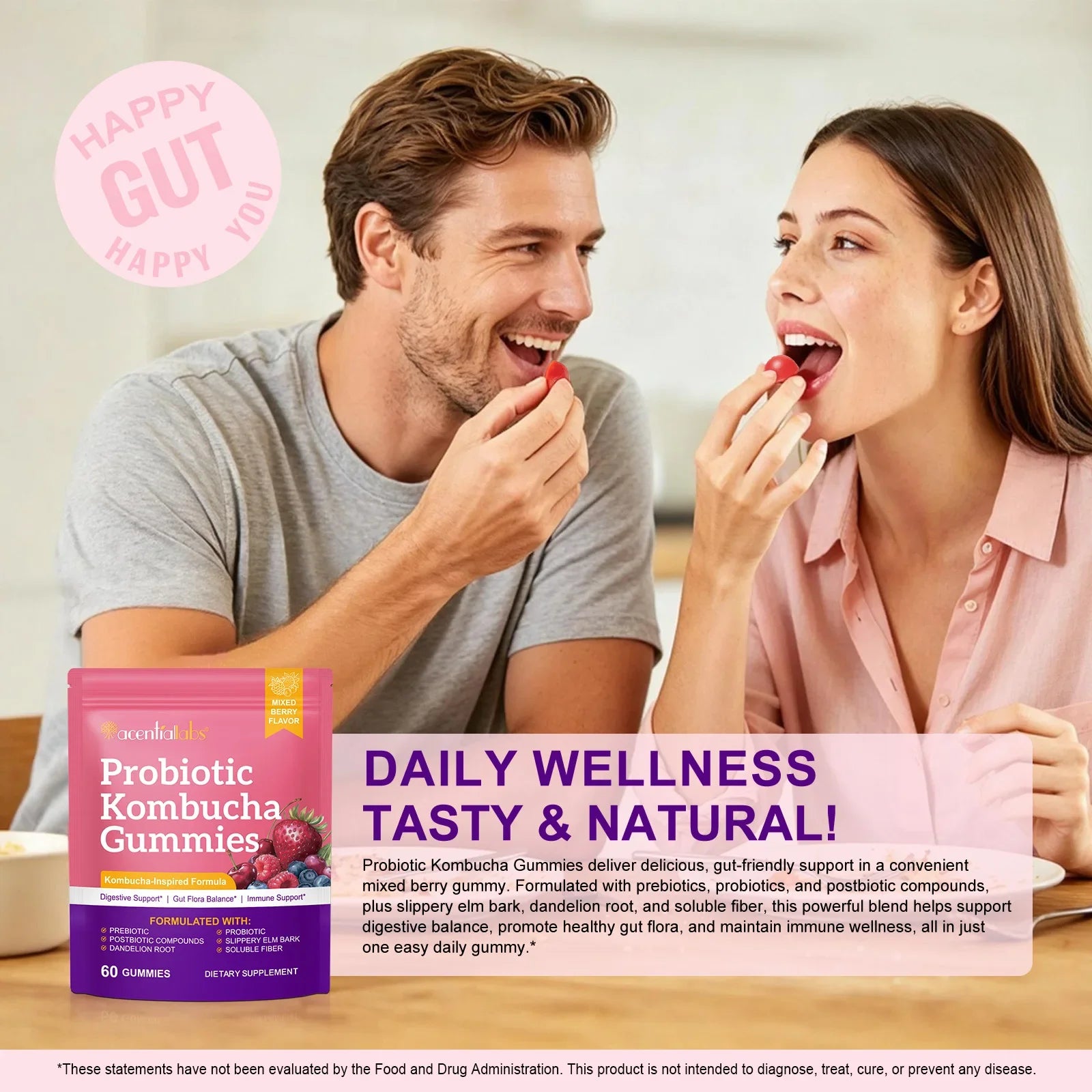 Probiotic Kombucha Gummies for Digestive Health | 60 Berry Gummies