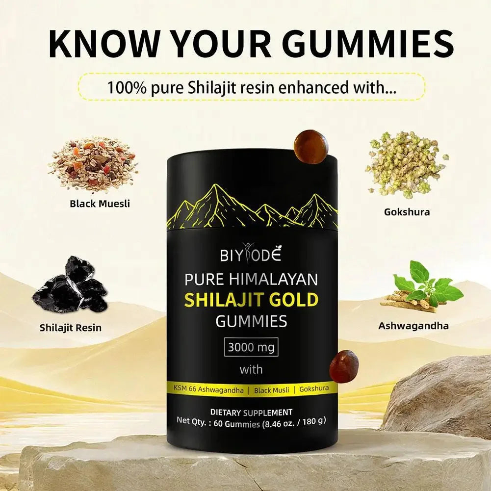 60pcs Shilajit Soft Candy Gummies Energy Boost Help With Muscle Recovery Reduce Fatigue Supplement Vegetarian 3000mg
