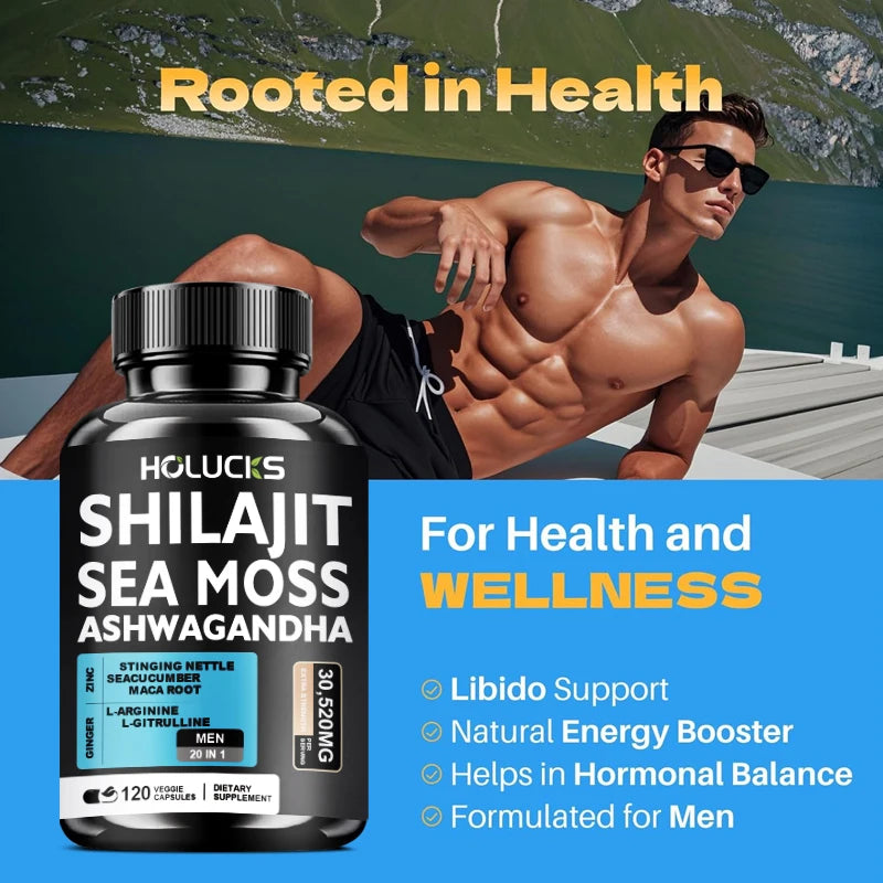Advanced Shilajit & Sea Moss Supplement, with L-Citrulline, for Male Reproductive Health, Stamina & Immune Defense, Non-GMO