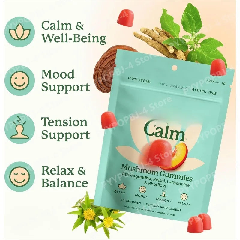Natural Mushroom Gummies with Ashwagandha | Stress Relief & Mood Boost