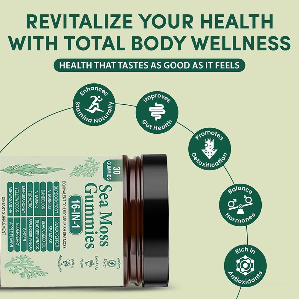 16-in-1 Sea Moss Gummies for Immune Health & Vitality Boost