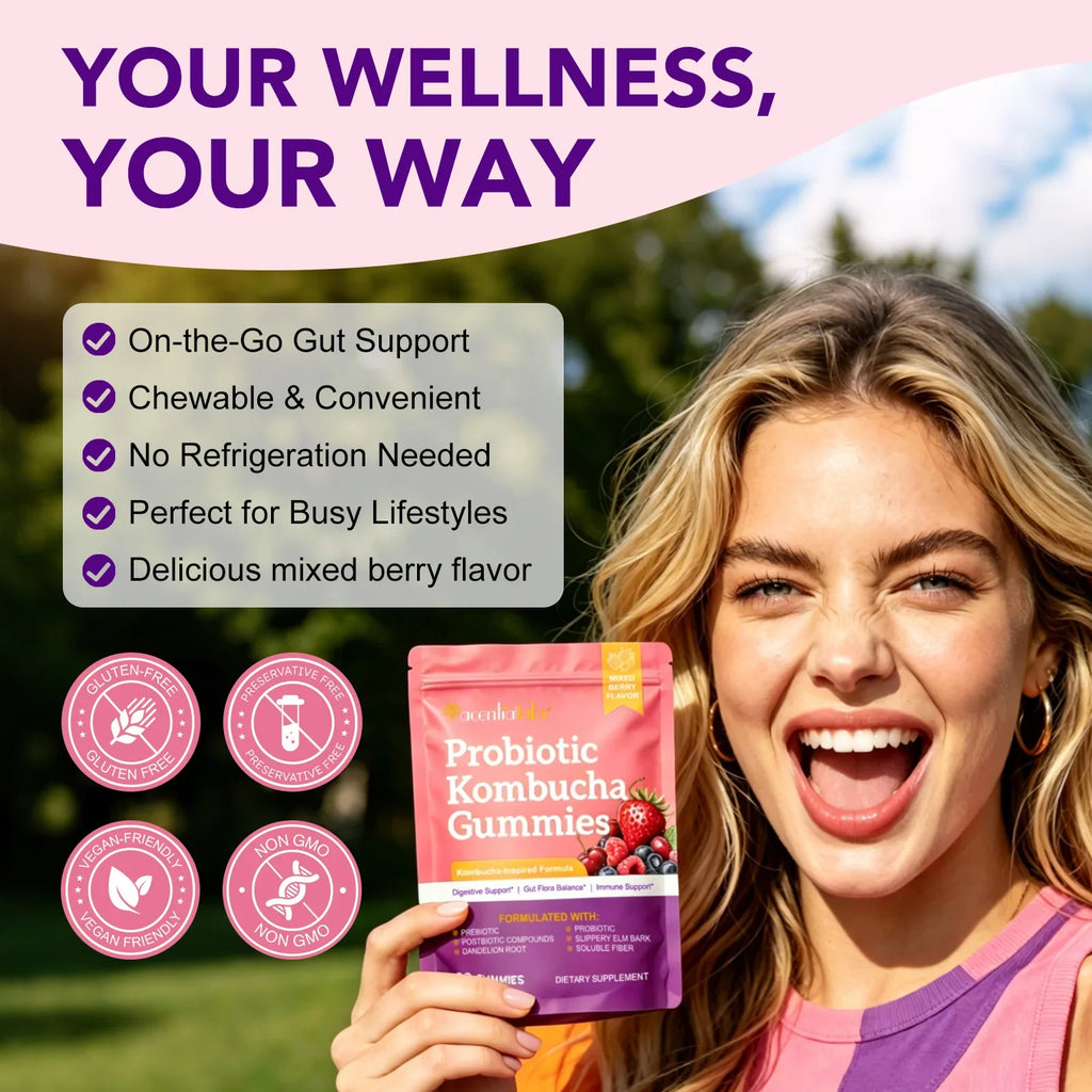 Probiotic Kombucha Gummies for Digestive Health | 60 Berry Gummies