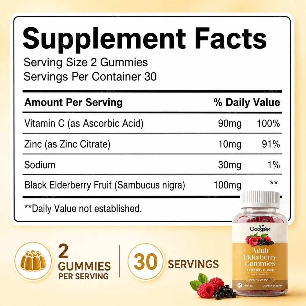 Black Elderberry Gummies with Vitamin C & Zinc | Immune Boosting Support