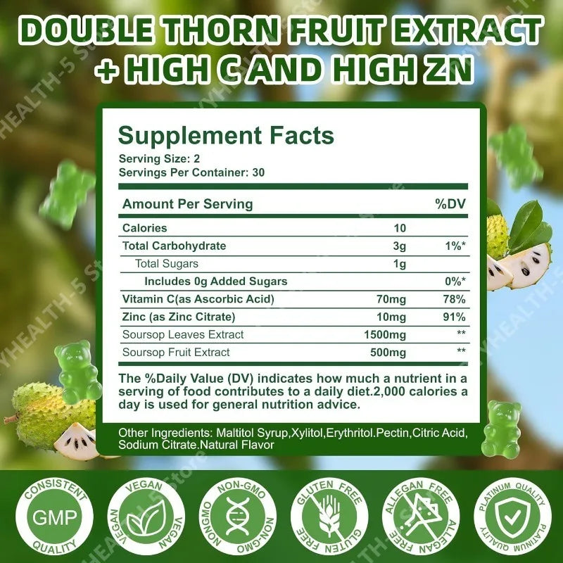 Vegan Soursop Graviola Gummies | Immune Support with Zinc & Vitamin C