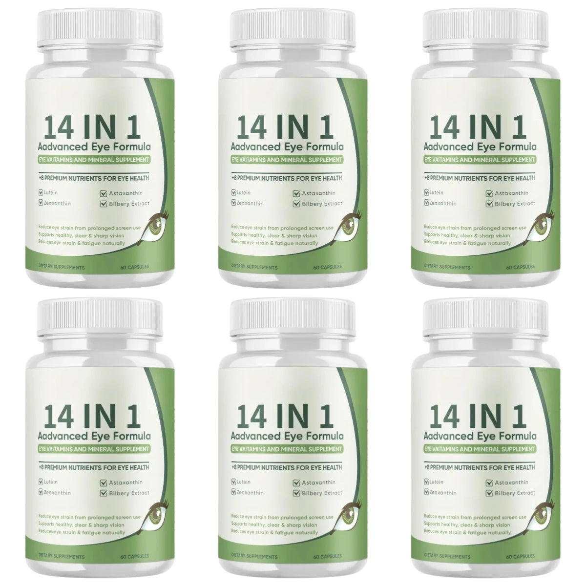 14 in 1 Eye Health Supplement 60 Capsules Contain Astaxanthin Lutein & Zeaxanthin — Relieve Daily Fatigue and Visual Comfort