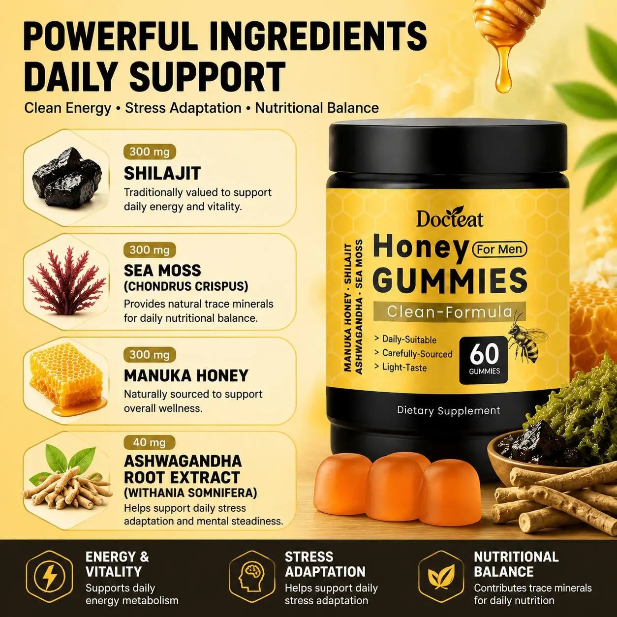 Daily Stress Relief Gummies with Shilajit & Ashwagandha