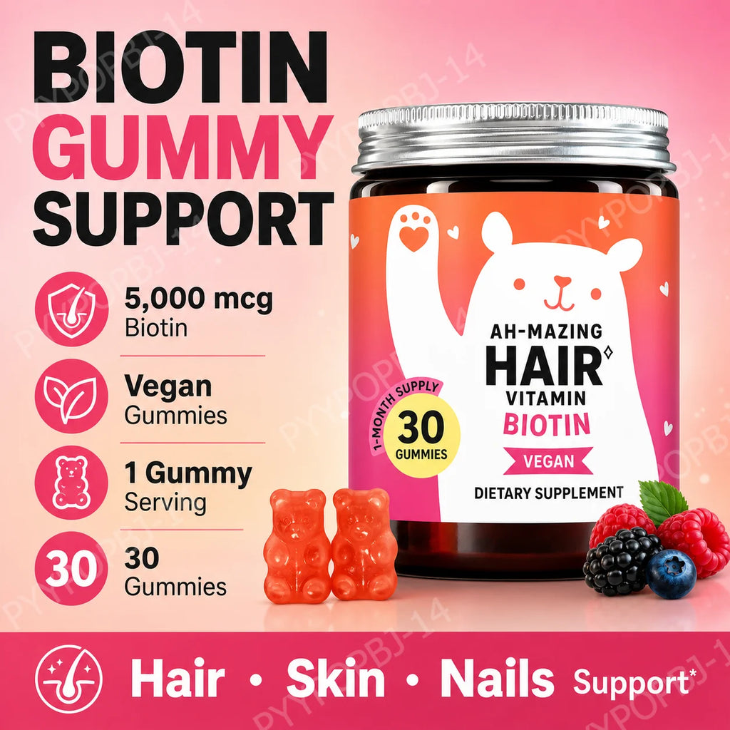 Delicious Vegan Biotin Gummies for Healthy Hair, Skin & Nails