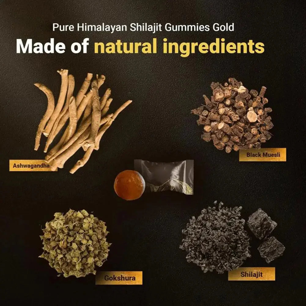 60pcs Himalayan Shilajit Gold Gummies Dietary Supplement Improve Immunity, Enhance Physical Strength, Body Resist Stress