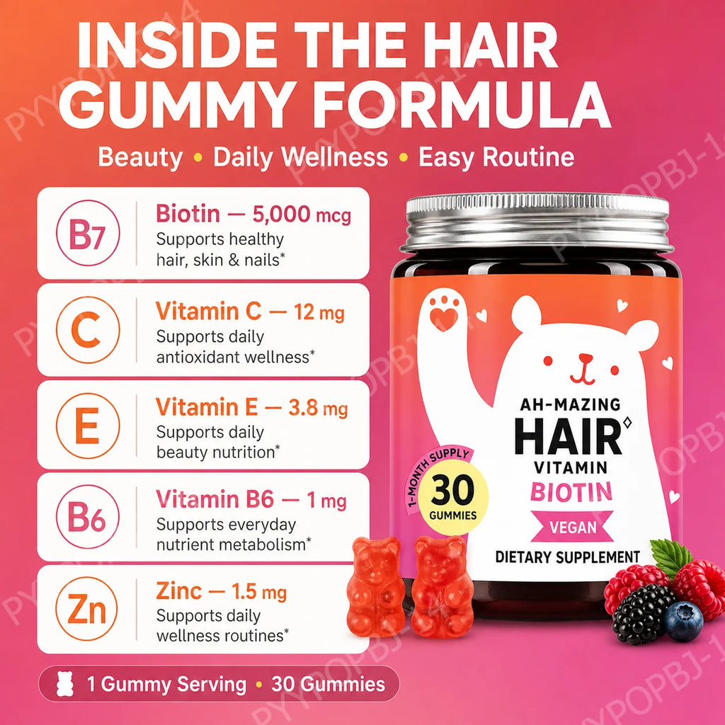 Delicious Vegan Biotin Gummies for Healthy Hair, Skin & Nails