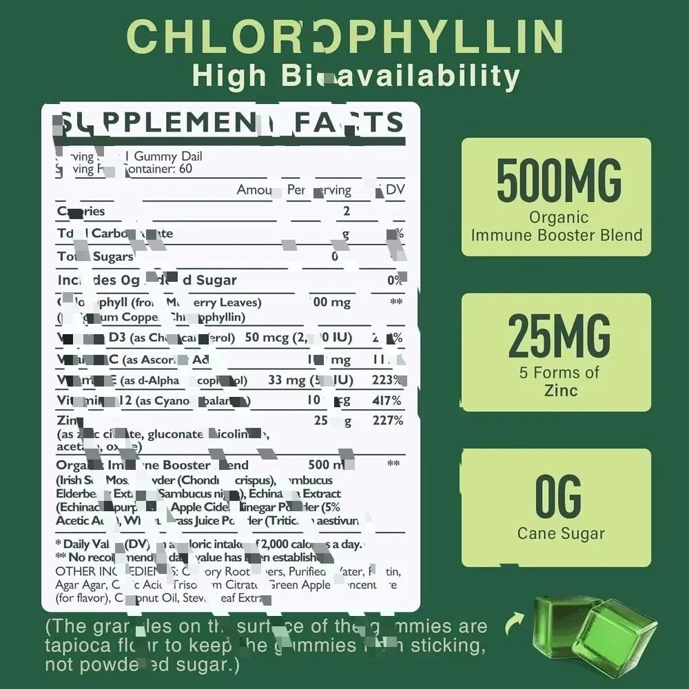 Sugar Free Chlorophyll Gummies with ACV | 60 Count Wellness Boost