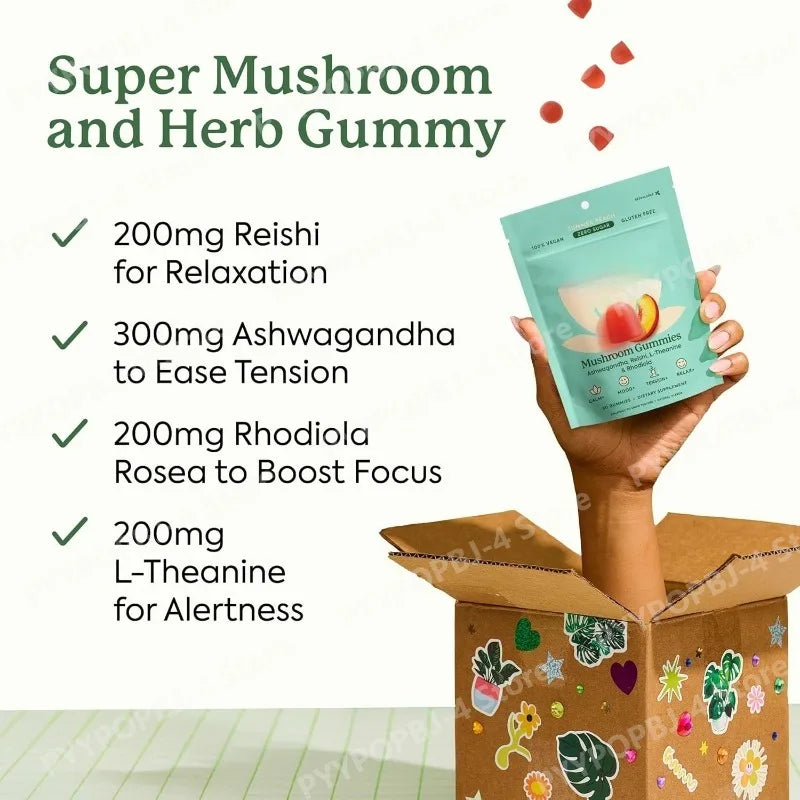 Natural Mushroom Gummies with Ashwagandha | Stress Relief & Mood Boost