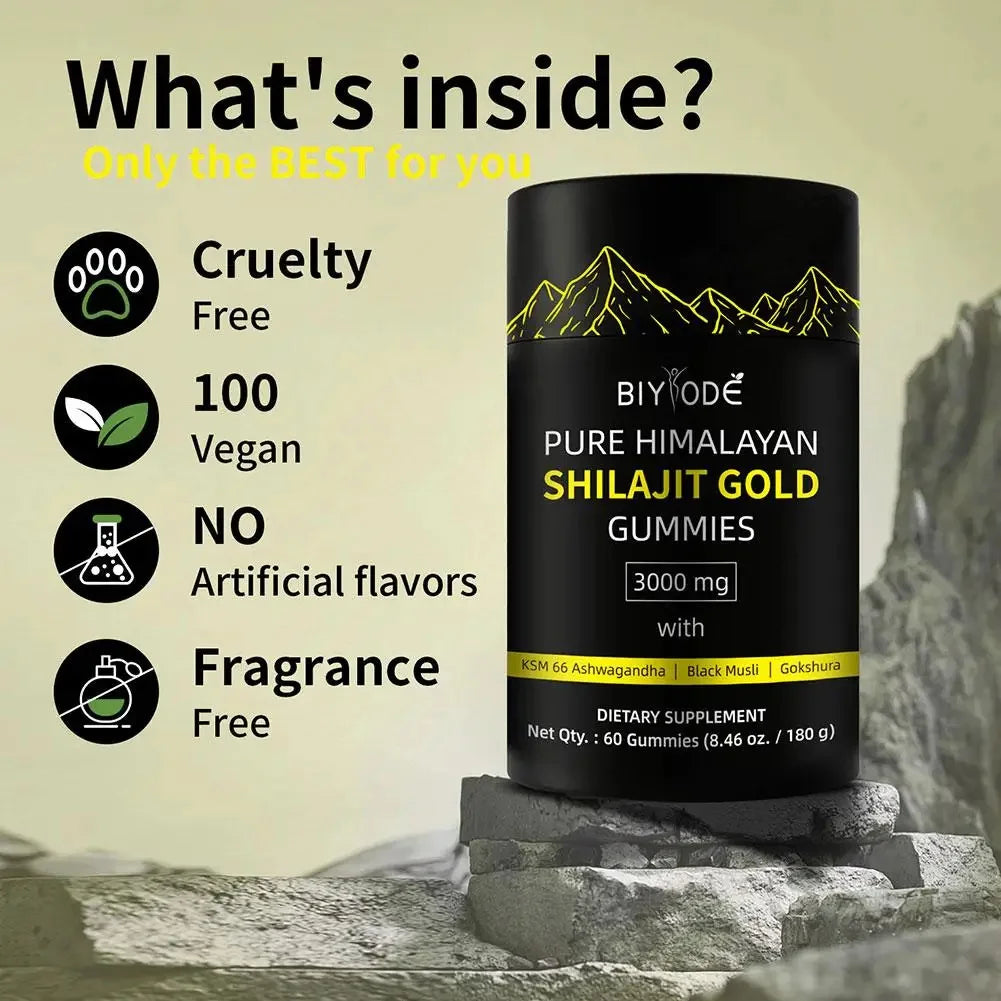 60pcs Shilajit Soft Candy Gummies Energy Boost Help With Muscle Recovery Reduce Fatigue Supplement Vegetarian 3000mg