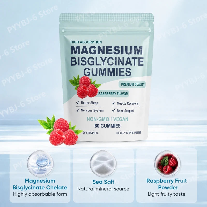 High Absorption Magnesium Bisglycinate Gummies | Vegan Raspberry Flavor