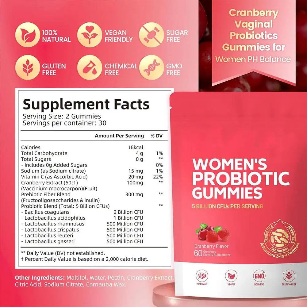 Probiotic Cranberry Gummies for Women's Health Support | 60 pcs