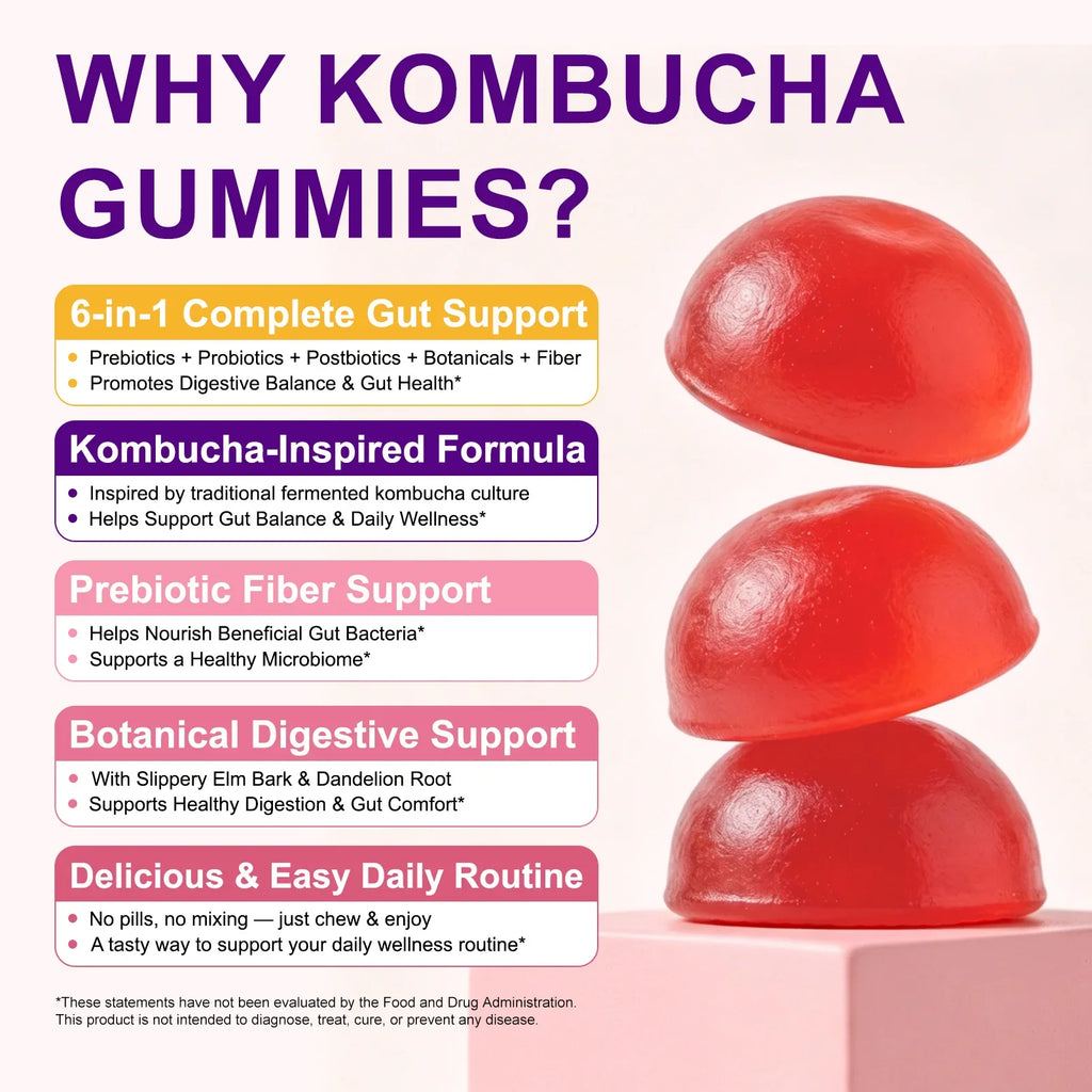 Probiotic Kombucha Gummies for Digestive Health | 60 Berry Gummies