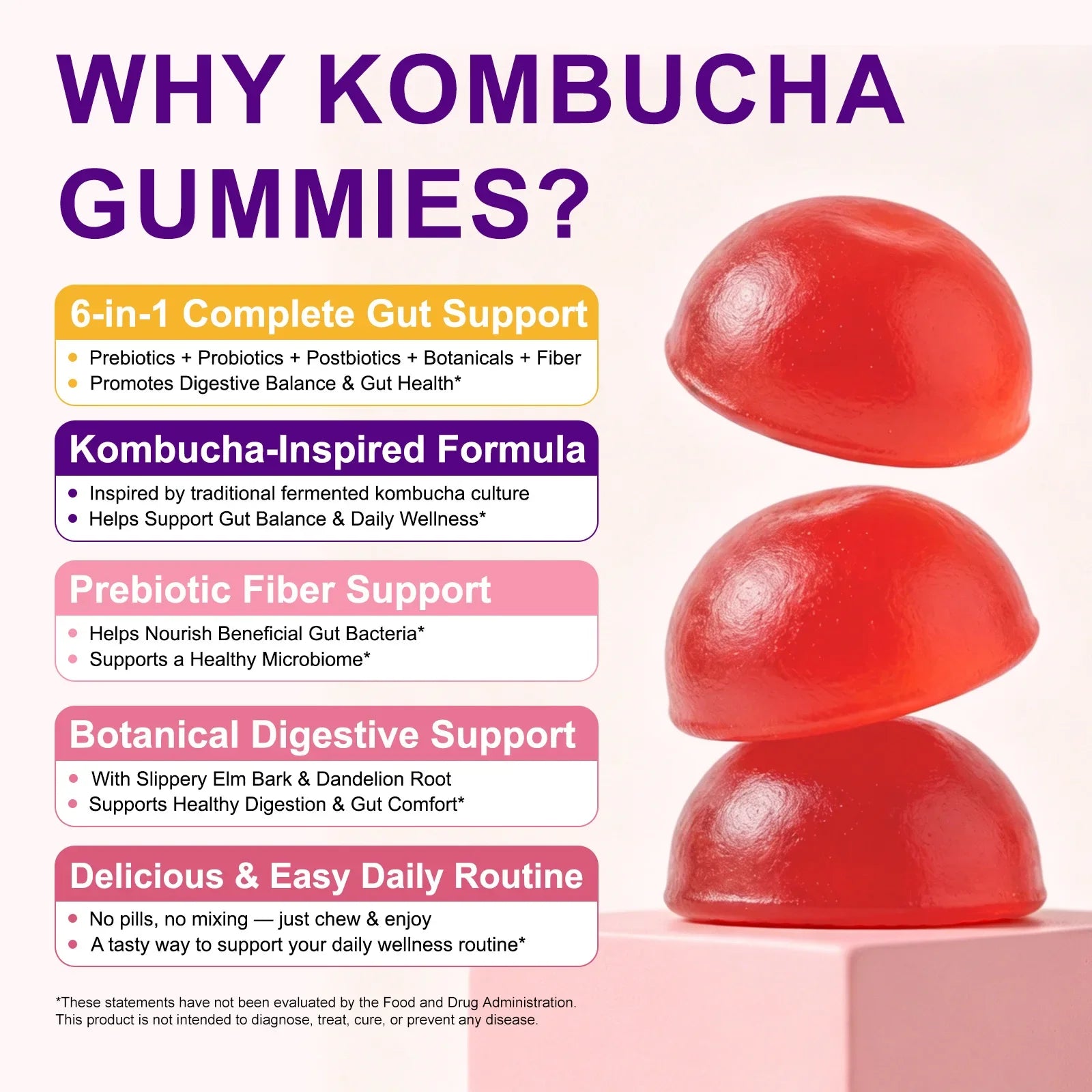 Probiotic Kombucha Gummies for Digestive Health | 60 Berry Gummies
