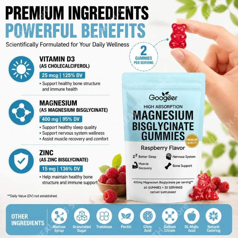 Magnesium Bisglycinate Gummies with Vitamin D3 & Zinc for Recovery